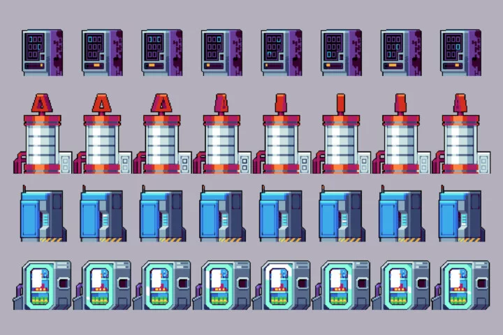 精美的横版像素赛博朋克艺术市场素材