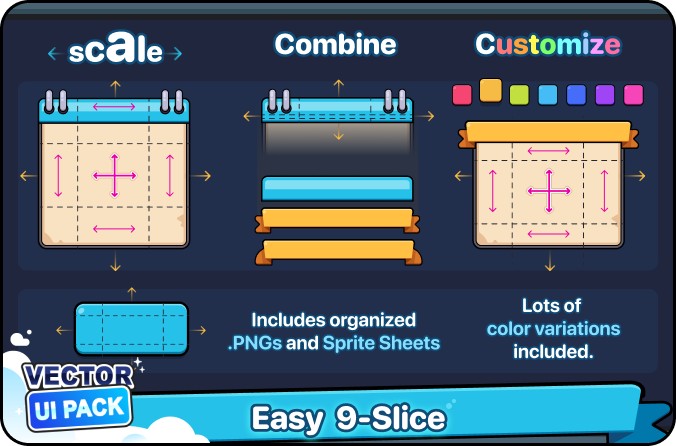 超大型卡通风格矢量游戏用户界面UI素材