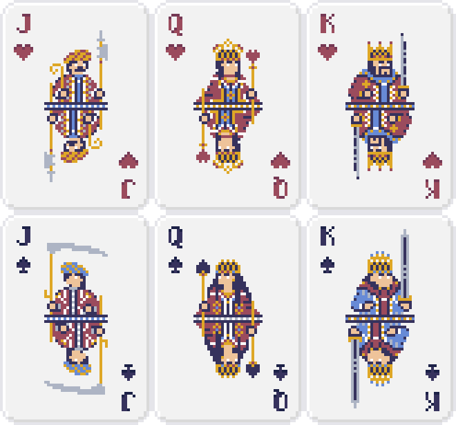 4种不同款式的像素扑克纸牌素材