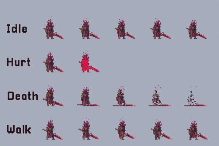 适用于平台游戏的像素巨型黑暗骑士BOSS动画素材