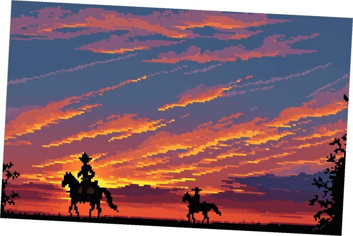 4个精美的静态像素西部牛仔背景图片素材