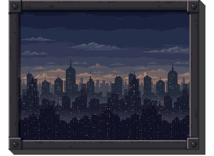 精美的视差效果像素夜晚城市景观背景图片素材