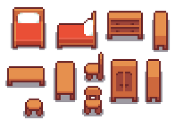 一组免费的木质像素家具素材