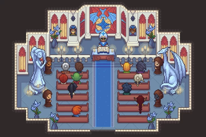 精美的自上而下的像素教堂资产素材