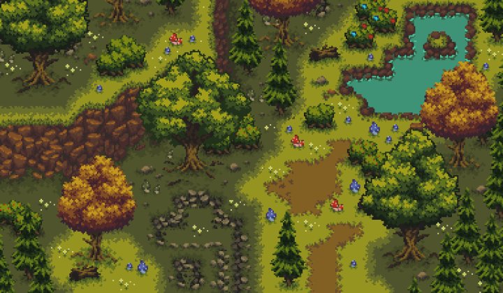 免费的16*16俯视视角像素森林素材