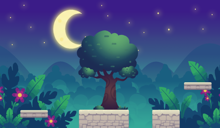 精美的视差效果像素月光花园背景图片素材