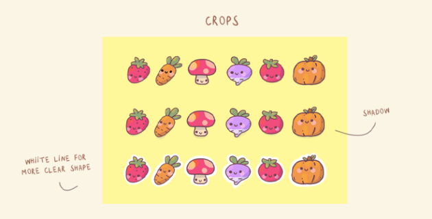 免费的入门级温馨2D农场植物种子和包装图标素材