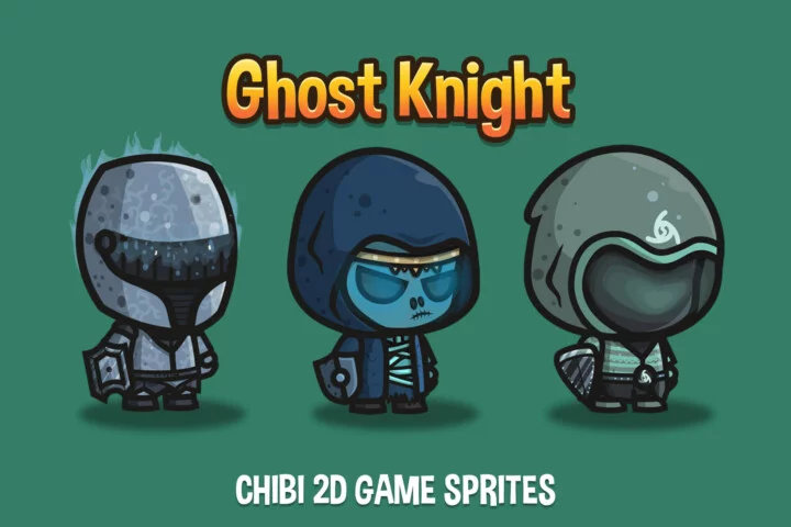 3个Q版卡通2D幽灵骑士角色动画素材