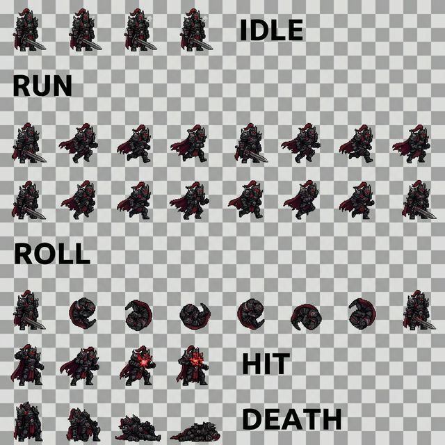 一套完整的16位复古像素艺术神秘秋骑士资产素材包