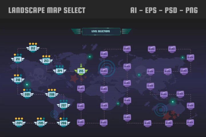 适用于军事游戏的矢量2D关卡地图素材包