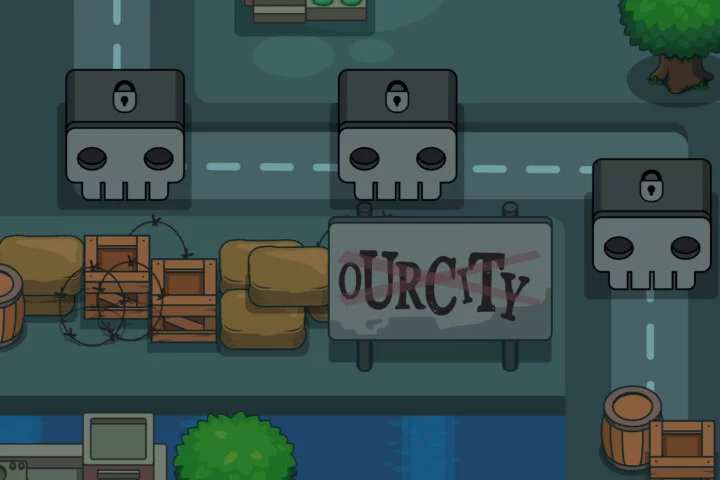 自上而下的卡通矢量2D僵尸游戏关卡地图素材