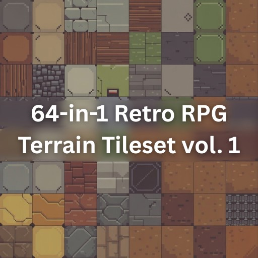64合一的复古RPG游戏地形图块集素材