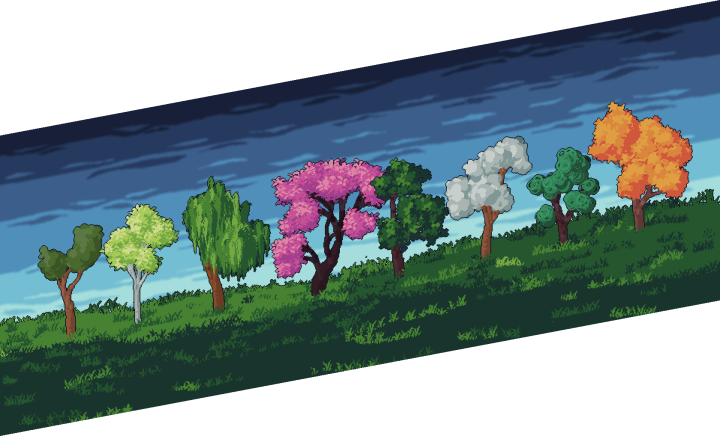 8种不同类型的像素树木变体素材