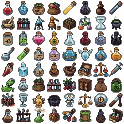 100+的手工绘制像素奇幻游戏图标素材