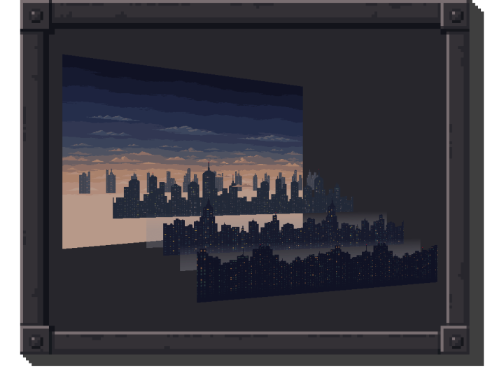 精美的视差效果像素夜晚城市景观背景图片素材