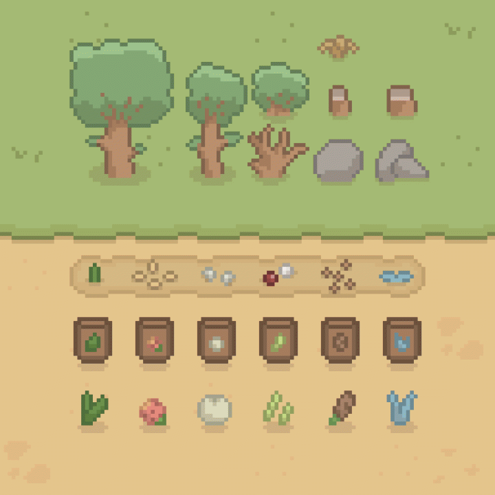 温馨的16位像素艺术风格沙漠农场养殖资产素材