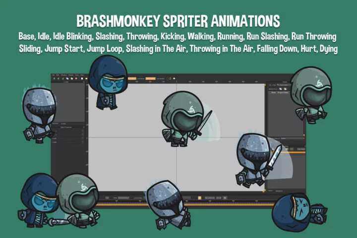 3个Q版卡通2D幽灵骑士角色动画素材