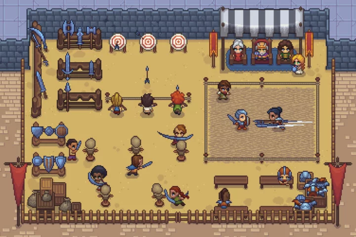 适用于角色扮演游戏的像素艺术训练场图块集素材