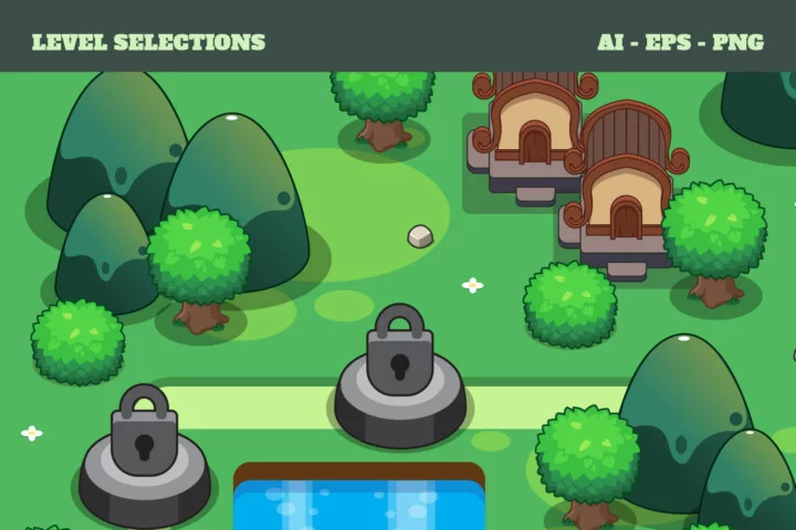 精美的自上而下矢量2D地图关卡资源素材