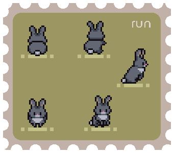 俯视角的32*32可爱像素动物兔子动画素材