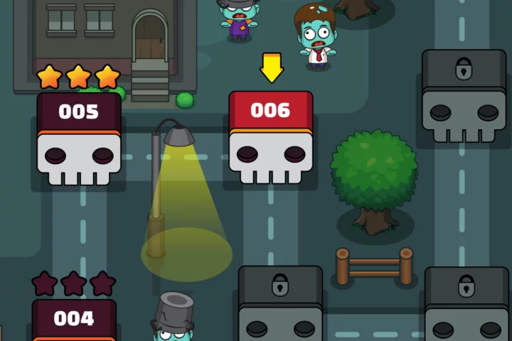 自上而下的卡通矢量2D僵尸游戏关卡地图素材