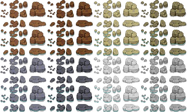 不同颜色的各种风格像素游戏岩石素材