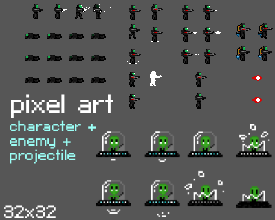 免费的像素外星人入侵游戏精灵素材