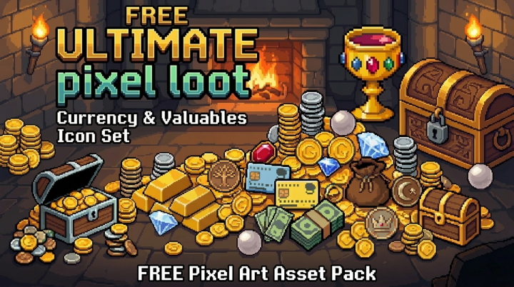 42个免费的像素艺术风格的货币图标素材