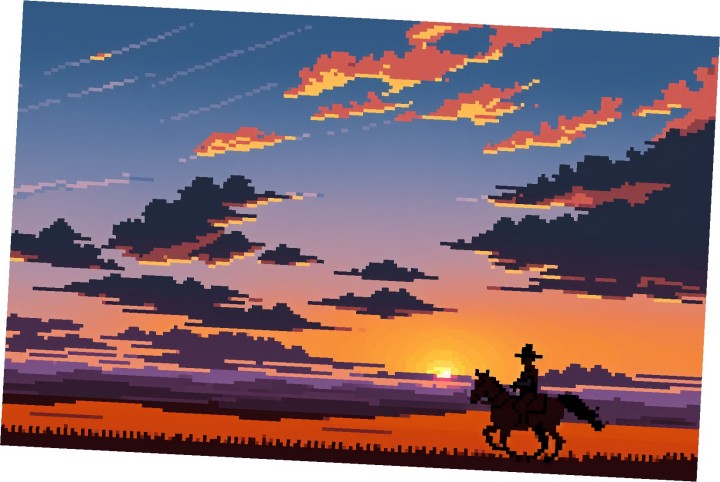 4个精美的静态像素西部牛仔背景图片素材