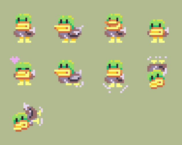 13个动画的可爱像素鸭子素材