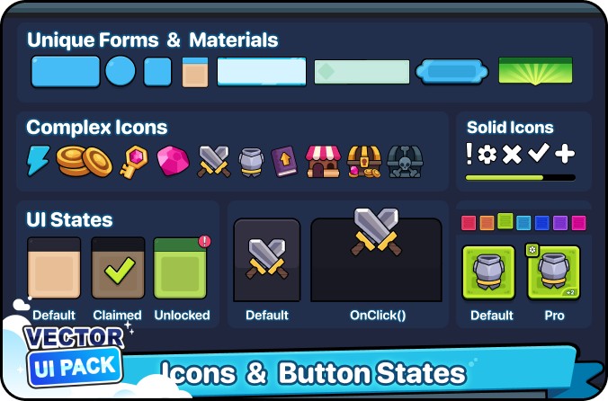 超大型卡通风格矢量游戏用户界面UI素材