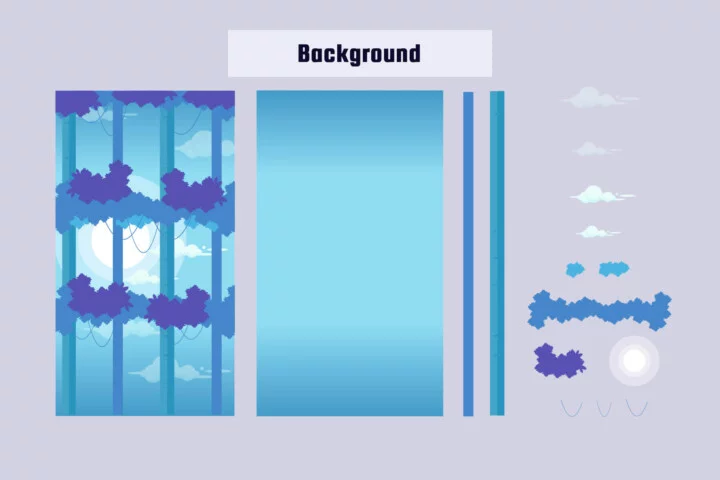 简单的卡通风格矢量2D平台游戏图块集素材