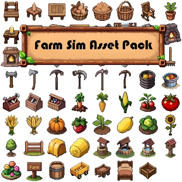 50个温馨精美的像素像素风农场游戏素材