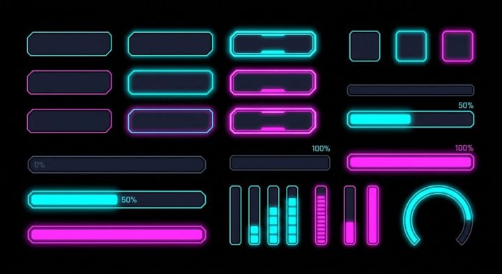 免费完整的霓虹闪烁的2D赛博朋克UI素材