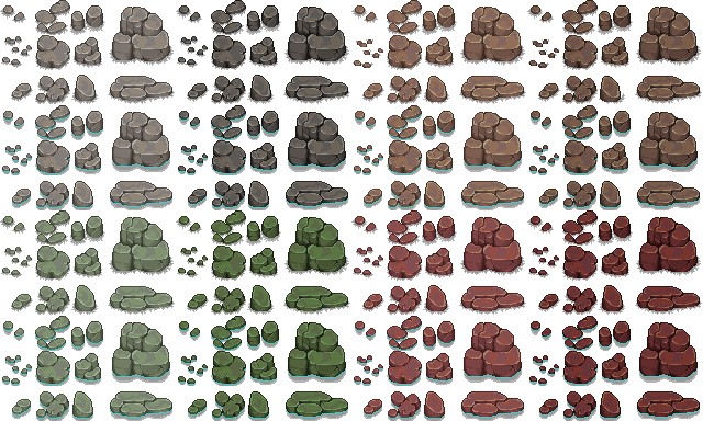 不同颜色的各种风格像素游戏岩石素材