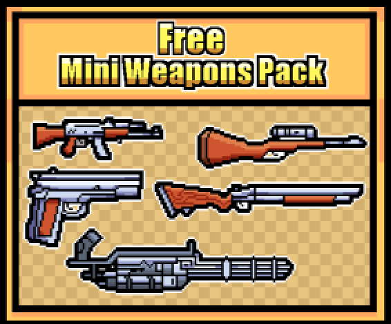 包含5种武器的免费迷你像素图标素材