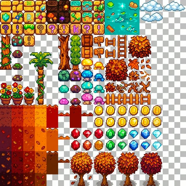 一套完整的16位复古像素艺术神秘秋骑士资产素材包