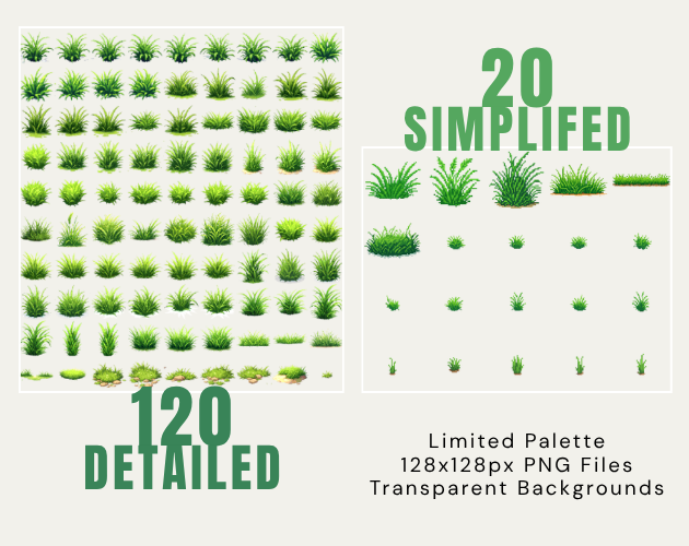 140个免费16bit像素AI辅助生成草地和植被素材