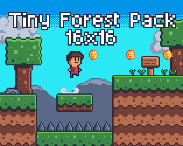 16*16的迷你像素平台游戏森林图块集素材