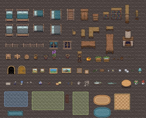 70+的温馨复古像素室内家具和装饰素材