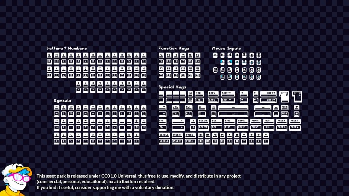 精美的16*16极简像素游戏鼠标和键盘输入UI素材