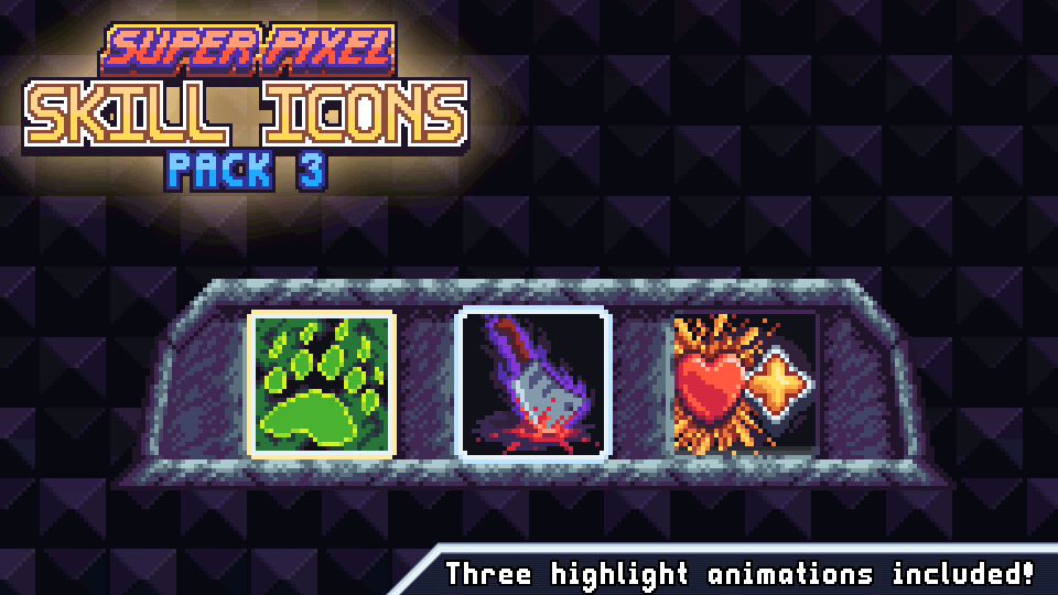 30个高质量的32*32超级像素游戏技能图标和HUD素材