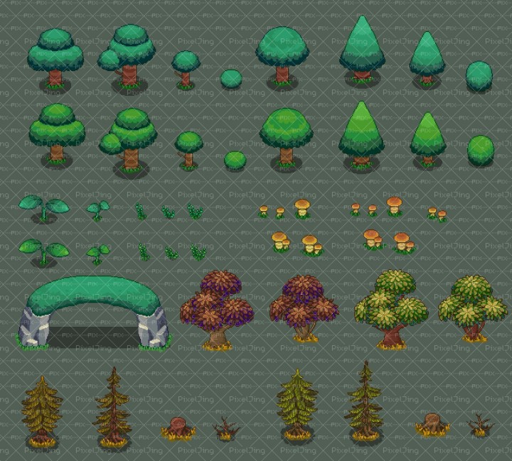 免费的精美像素艺术植物和房屋建筑素材