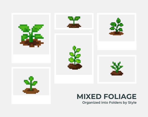 1111个免费AI辅助生成像素植物花朵、幼苗和叶子素材