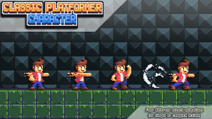 4种颜色的通用但功能多样的横版像素艺术角色动画素材
