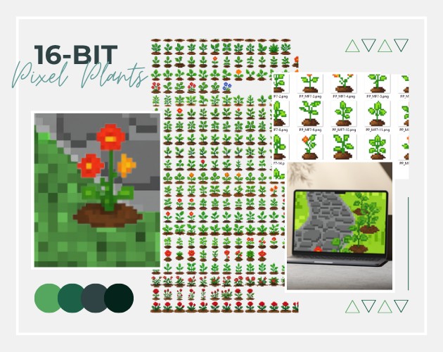 1111个免费AI辅助生成像素植物花朵、幼苗和叶子素材