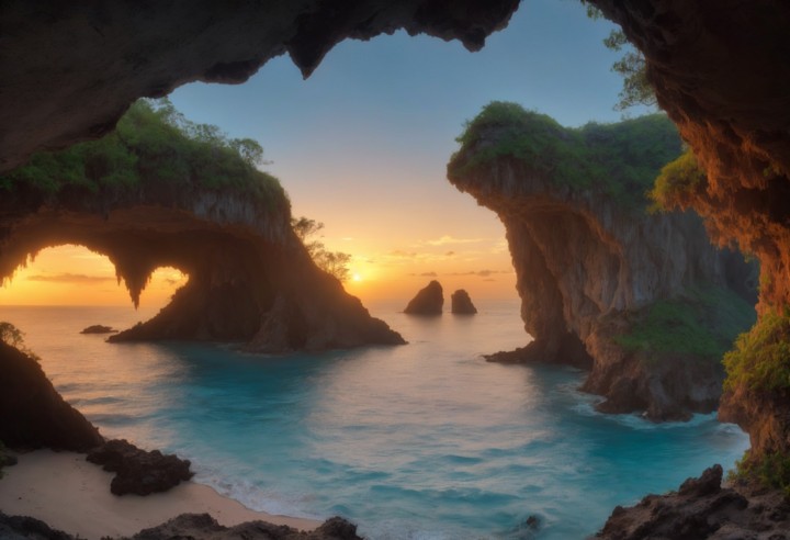 一组免费的静态海岸主题隐藏洞穴背景图片素材