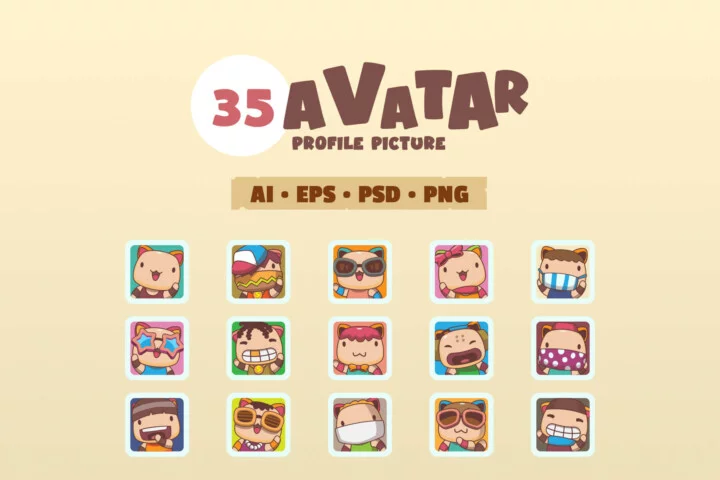 35个可爱的卡通2D头像图标素材