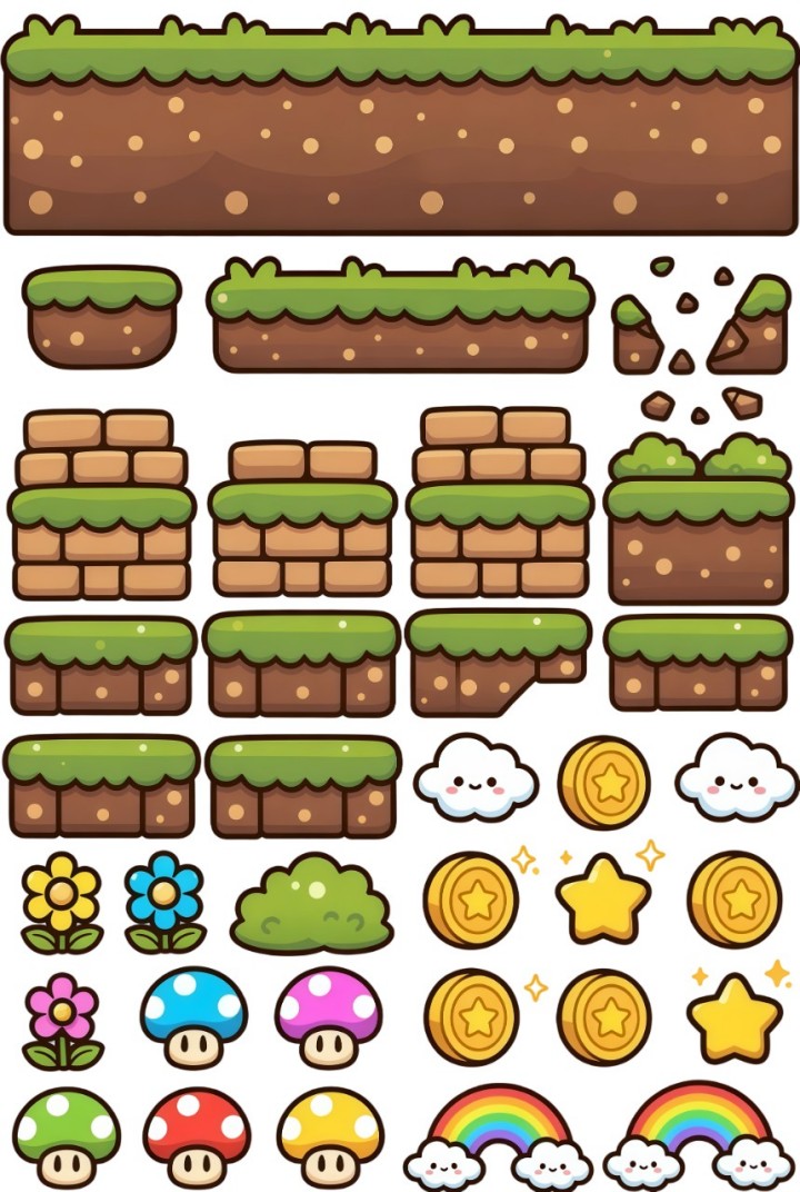 免费的多风格卡通2D平台游戏图块集素材