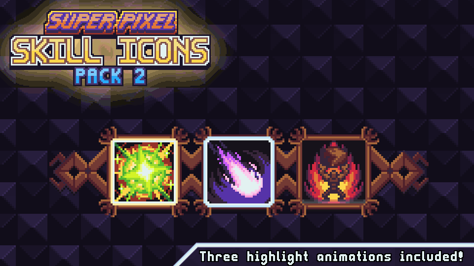 30个精美的32*32超级像素游戏技能图标和HUD素材